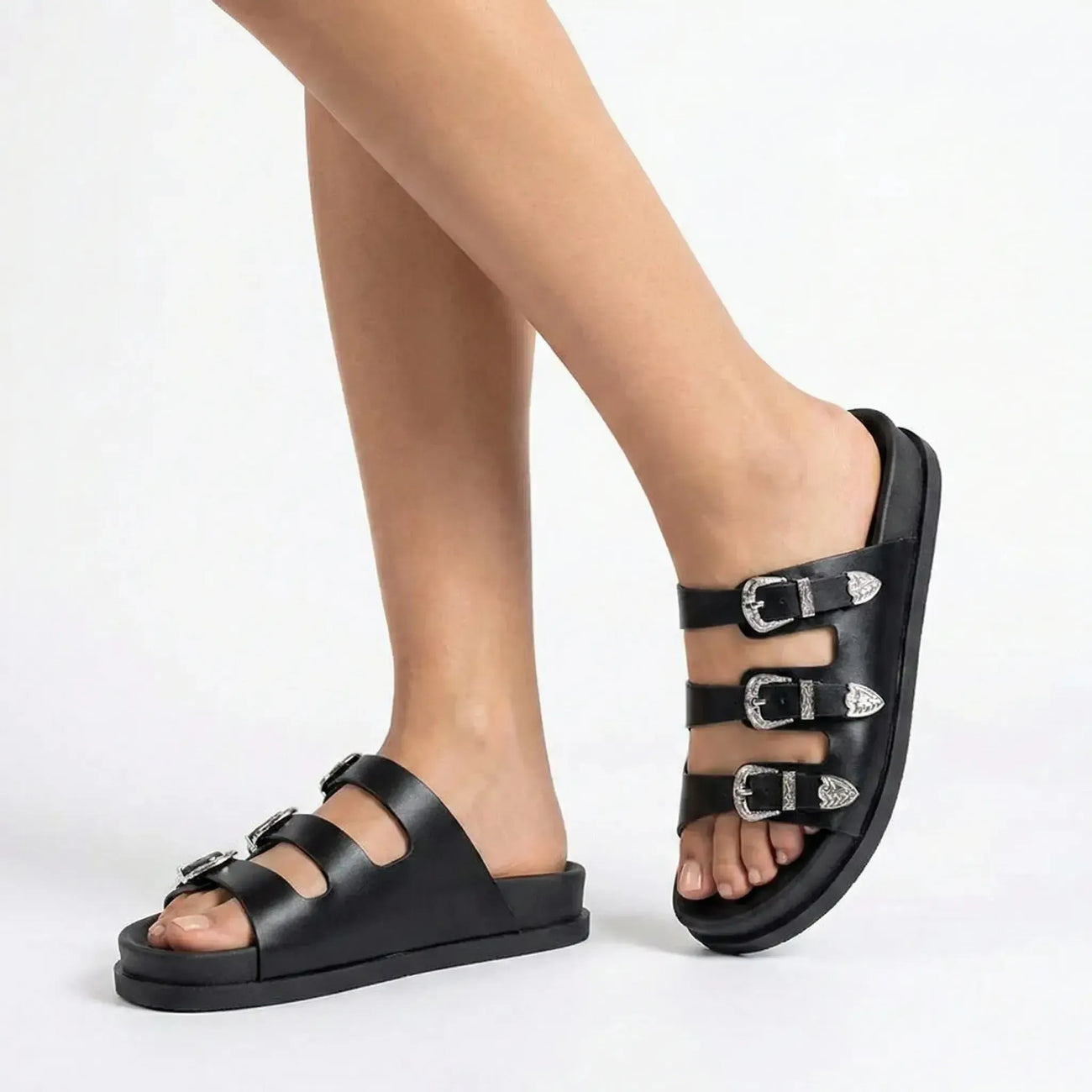 Madison 3 Buckle Sandal - Black