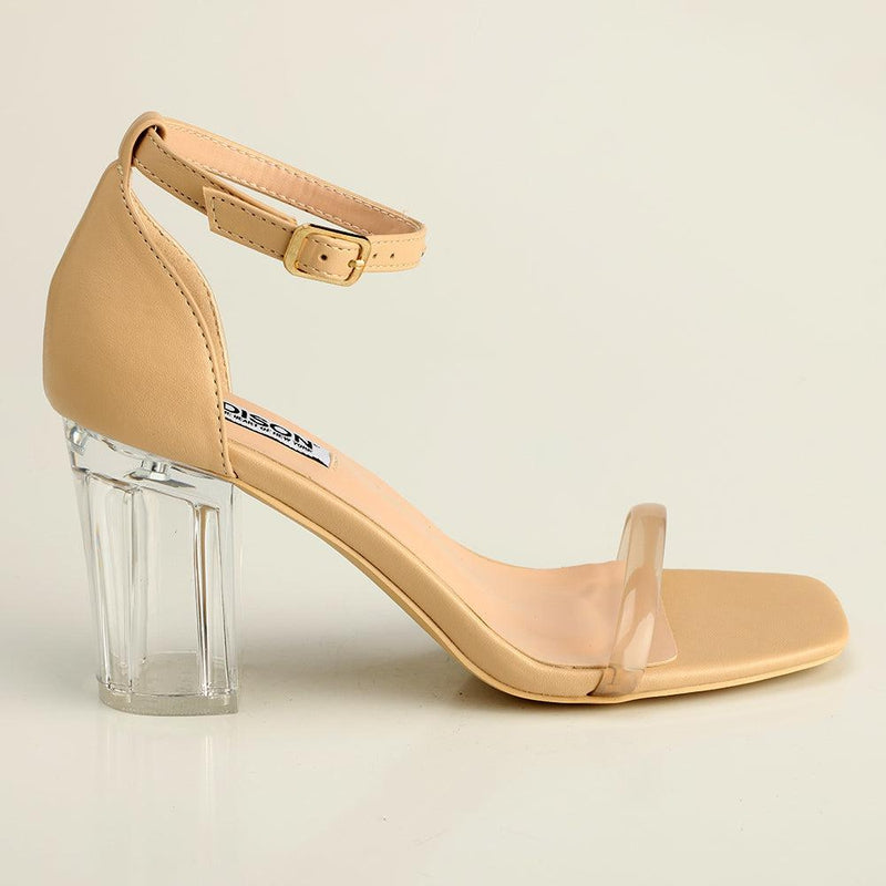 Madison Adriana Block Heel Sandals - Clear/Dark Nude-Madison Heart of New York-Buy shoes online
