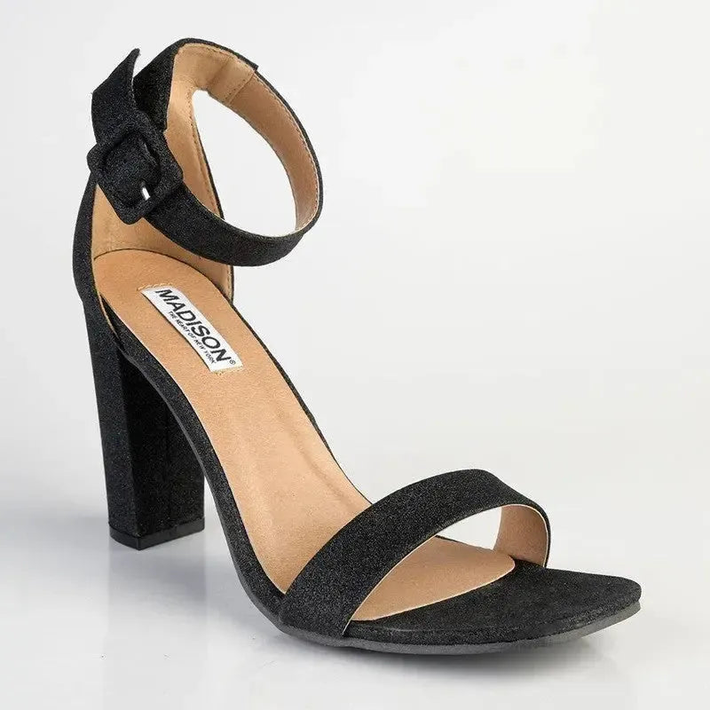 Madison Angelique Classic Block Heel Shimmer Sandal - Black