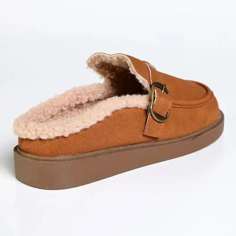 Madison Billie Fur Buckle Mule - Tan