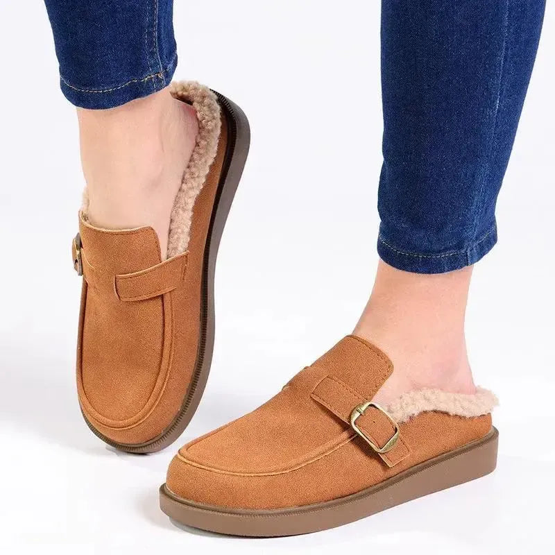 Madison Billie Fur Buckle Mule - Tan