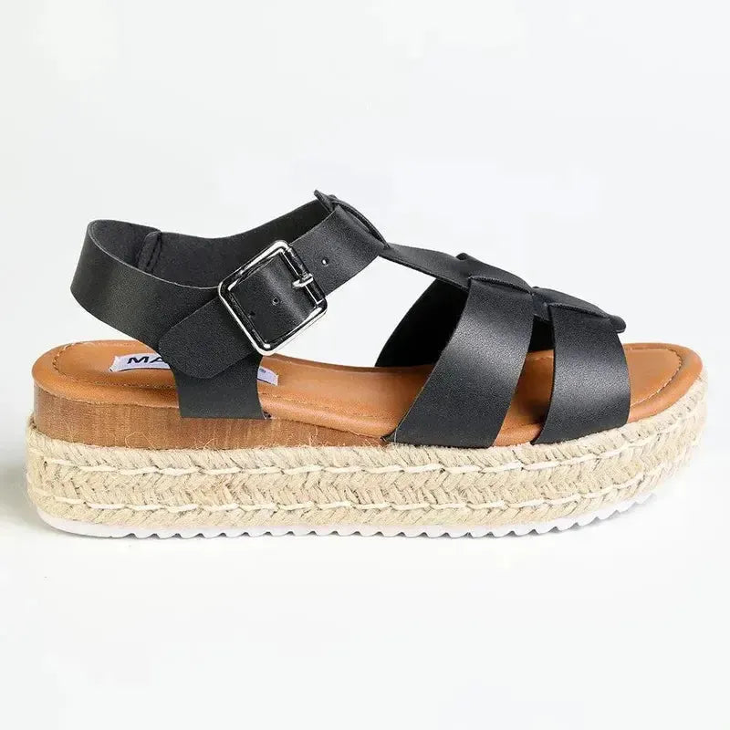 Madison Double Strap T-Bar Espadrille Sandal - Black