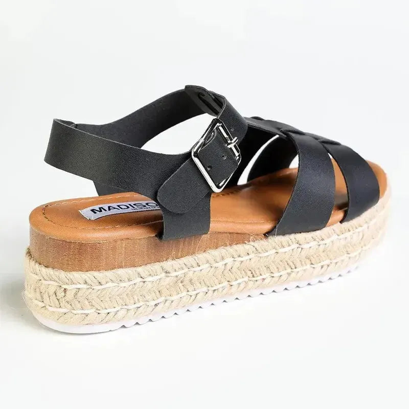 Madison Double Strap T-Bar Espadrille Sandal - Black