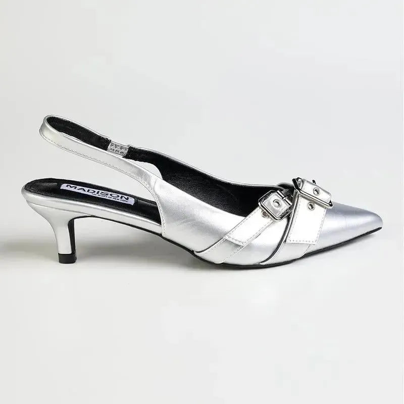 Madison Giselle Twin Buckle Slingback-Silver