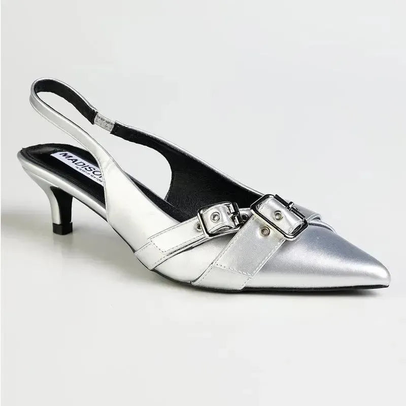 Madison Giselle Twin Buckle Slingback-Silver