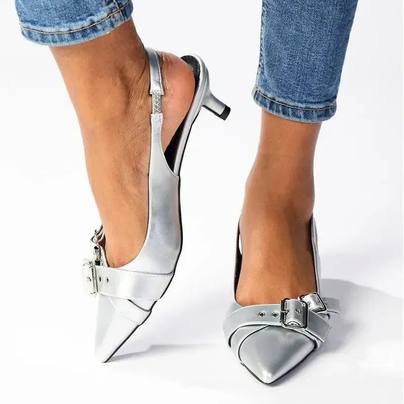 Madison Giselle Twin Buckle Slingback-Silver