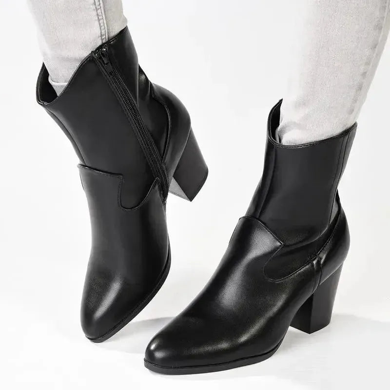 Madison Jodie Plain Block Heel Cowboy Boot - Black