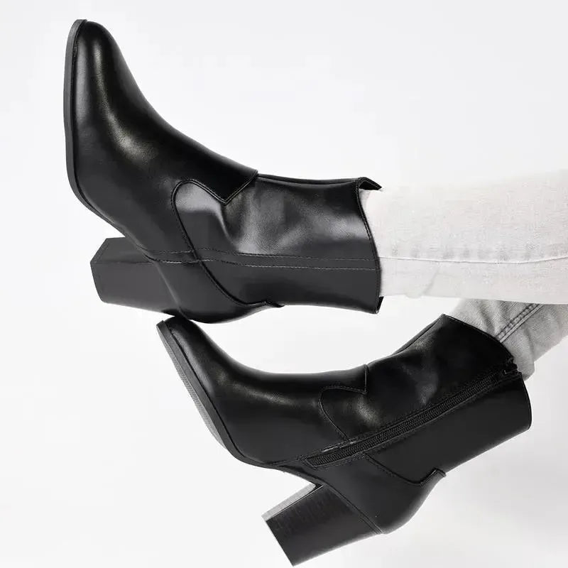 Madison Jodie Plain Block Heel Cowboy Boot - Black