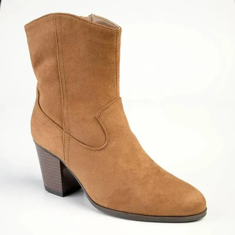 Madison Jodie Plain Block Heel Cowboy Boot - Tan