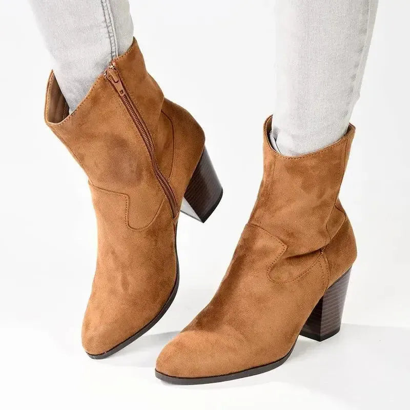 Madison Jodie Plain Block Heel Cowboy Boot - Tan