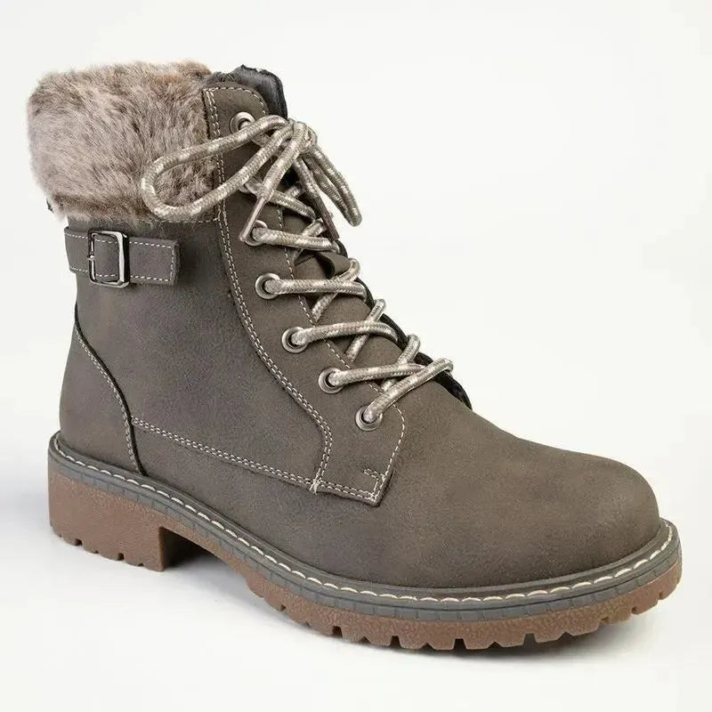 Madison Jordan Fur Collar Lace Up Boot - Charcoal