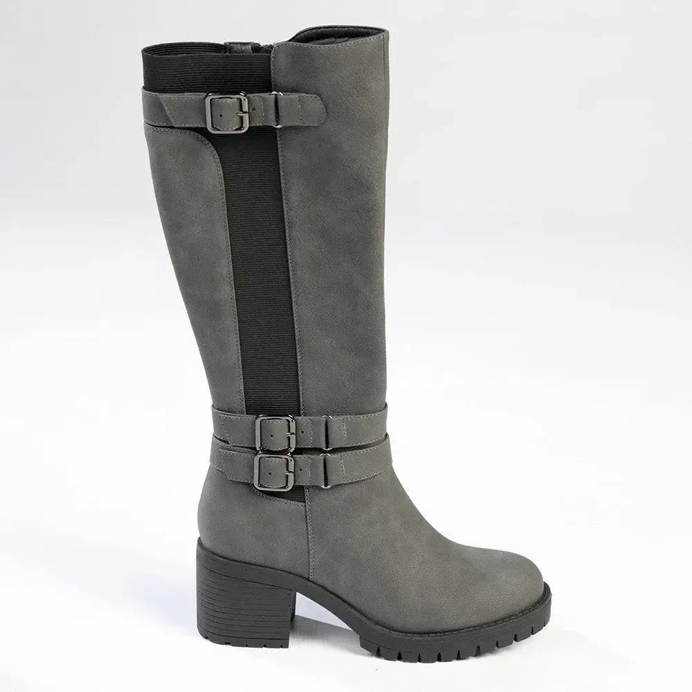 Madison Jovie 2 Buckle Block Heel Boot - Charcoal