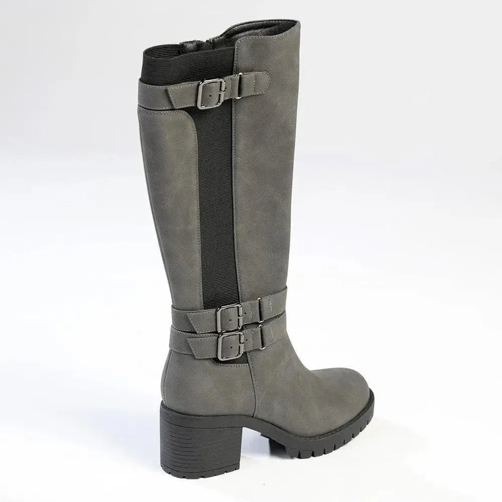 Madison Jovie 2 Buckle Block Heel Boot - Charcoal
