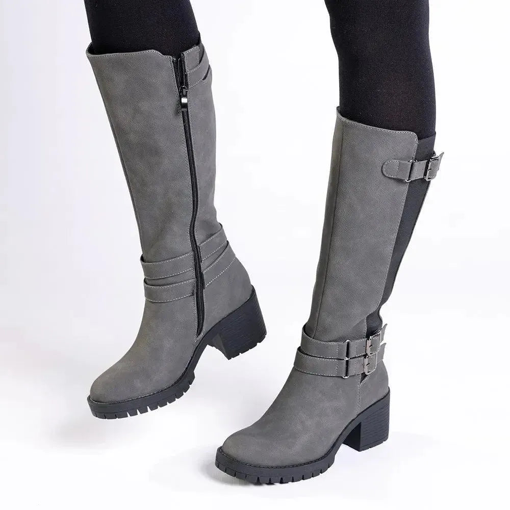 Madison Jovie 2 Buckle Block Heel Boot - Charcoal