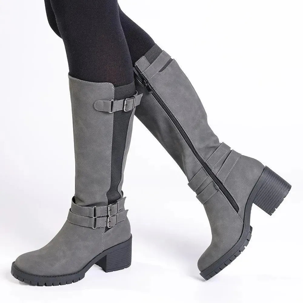 Madison Jovie 2 Buckle Block Heel Boot - Charcoal