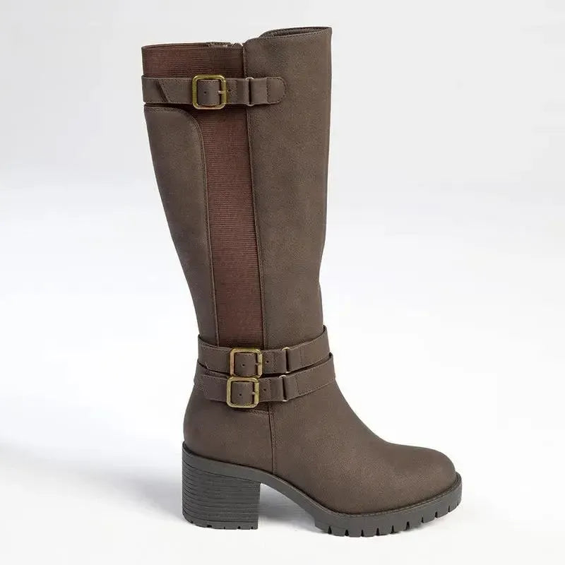 Madison - Jovie 2 Buckle Block Heel Boot - Chocolate