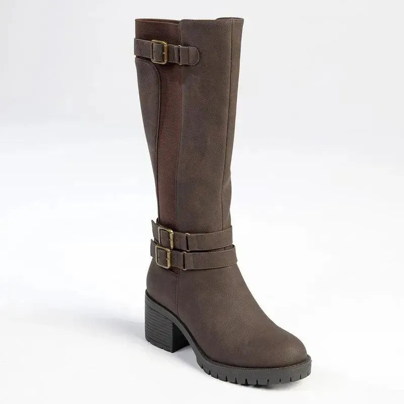 Madison - Jovie 2 Buckle Block Heel Boot - Chocolate