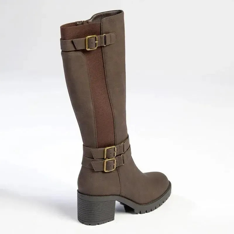 Madison - Jovie 2 Buckle Block Heel Boot - Chocolate