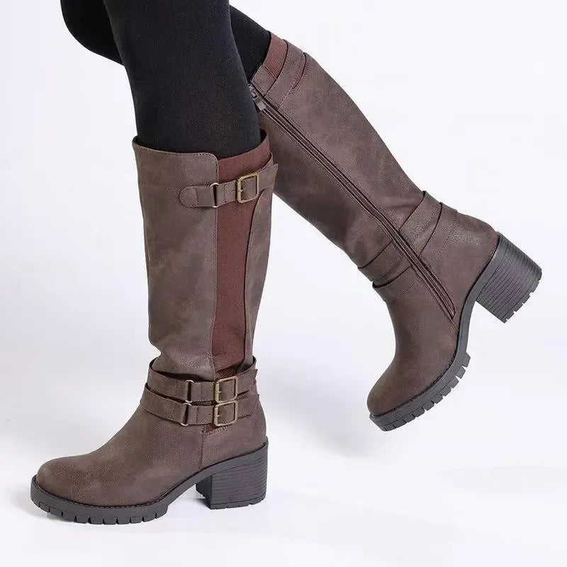 Madison - Jovie 2 Buckle Block Heel Boot - Chocolate