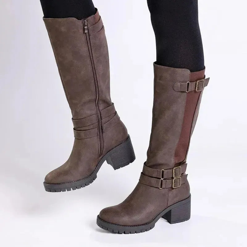 Madison - Jovie 2 Buckle Block Heel Boot - Chocolate