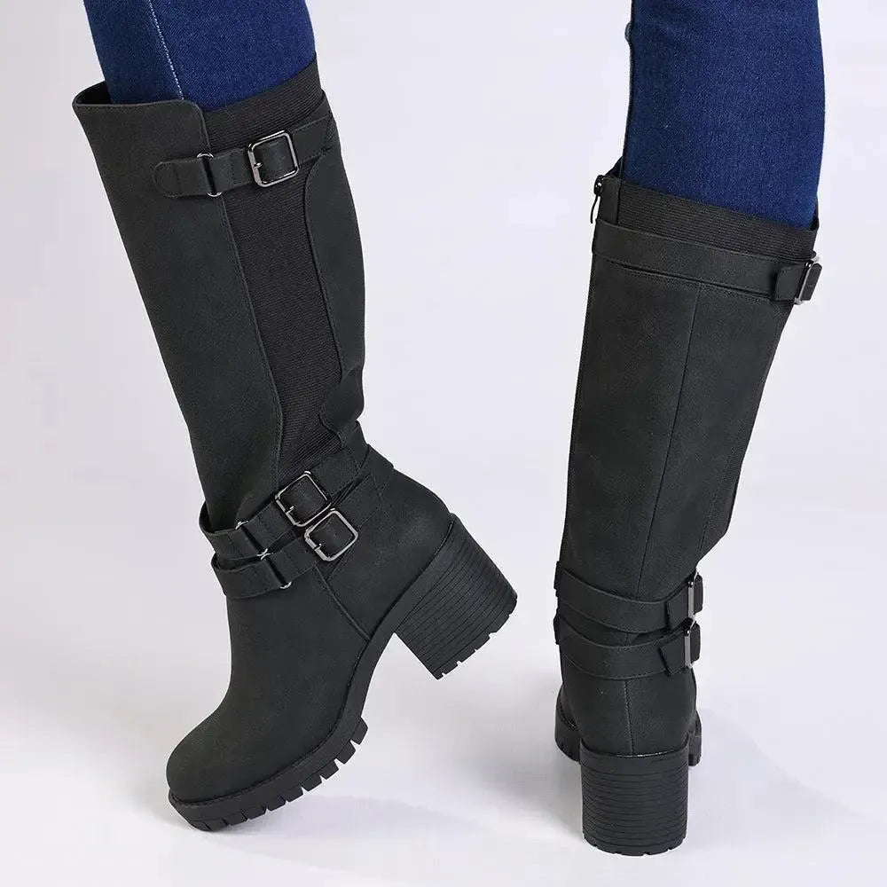 Madison Jovie 2 Long Boot With Gusset & Buckle Strap - Black