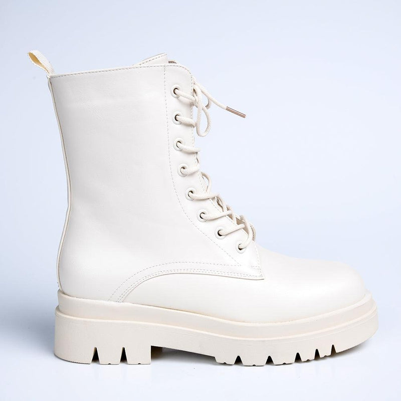 Madison Kiki Chunky Military Boot White Madison Heart of New York