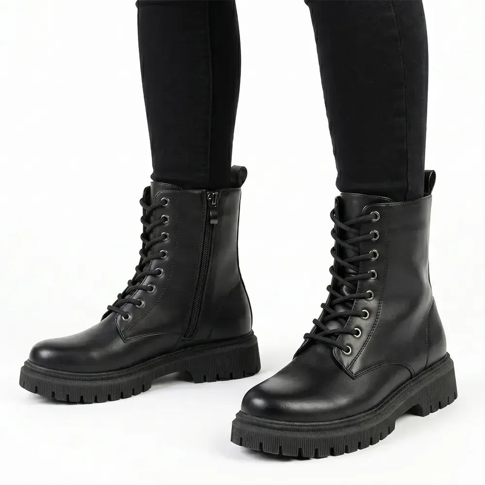 Madison Lace Up Combat Boots - Black