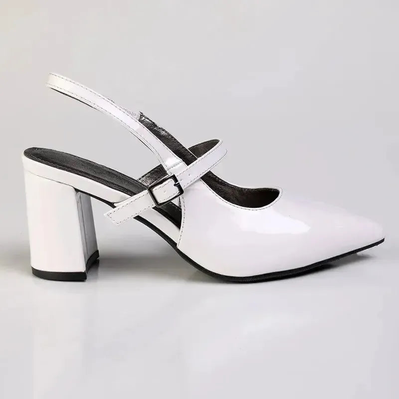 Madison Ladies Slingback Fashion Court Heel- White