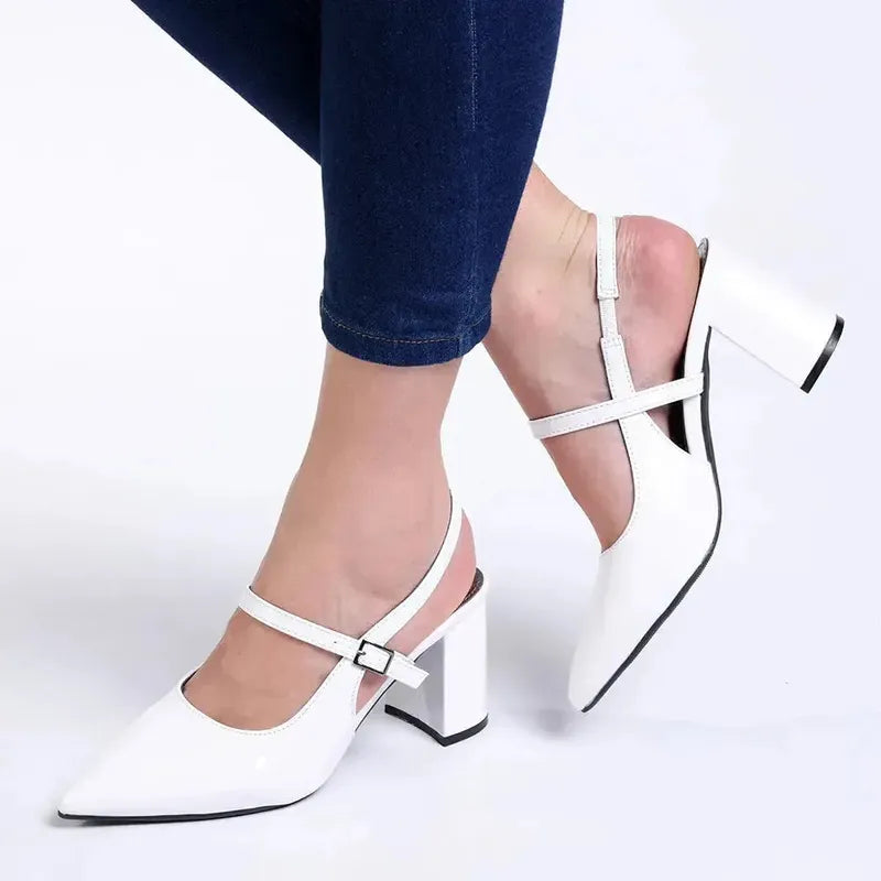 Madison Ladies Slingback Fashion Court Heel- White