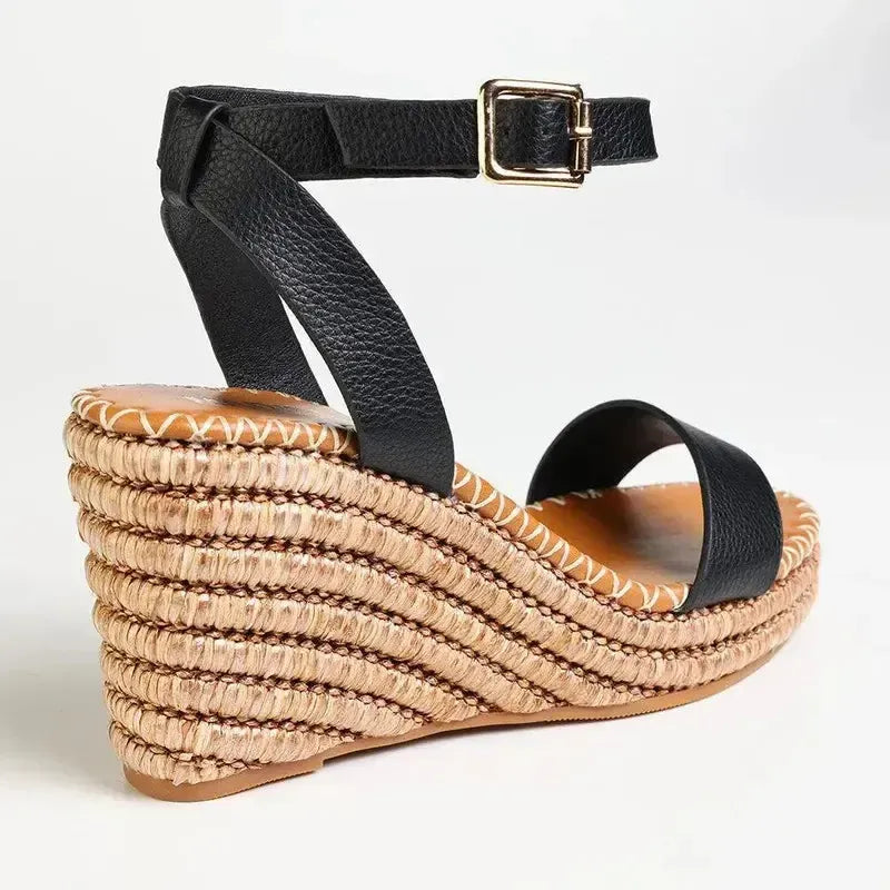 Madison Marion Espadrille Wedge Sandals - Black