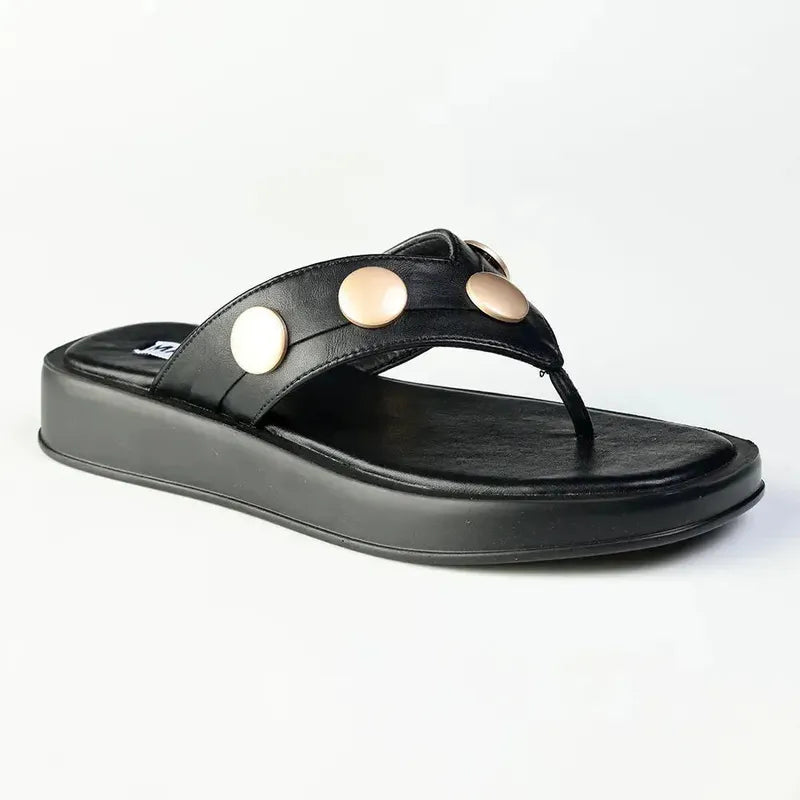Madison Mimi Button Platform Thong Sandal - Black