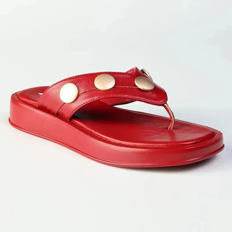 Madison Mimi Button Platform Thong Sandal - Red