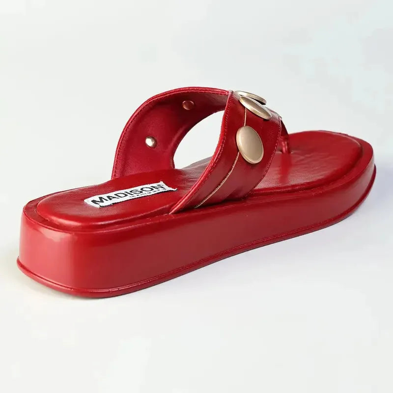 Madison Mimi Button Platform Thong Sandal - Red