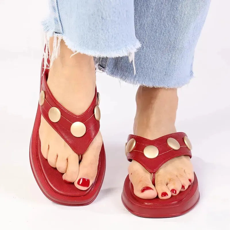 Madison Mimi Button Platform Thong Sandal - Red