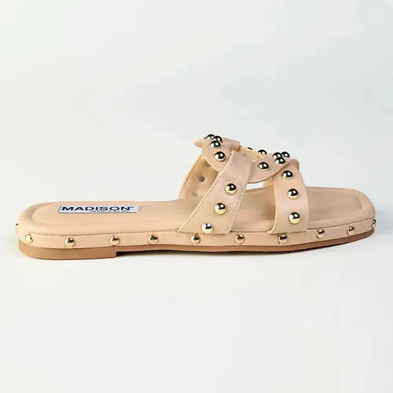 Madison Mirabelle Studded Push In Flat Sandal - Nude