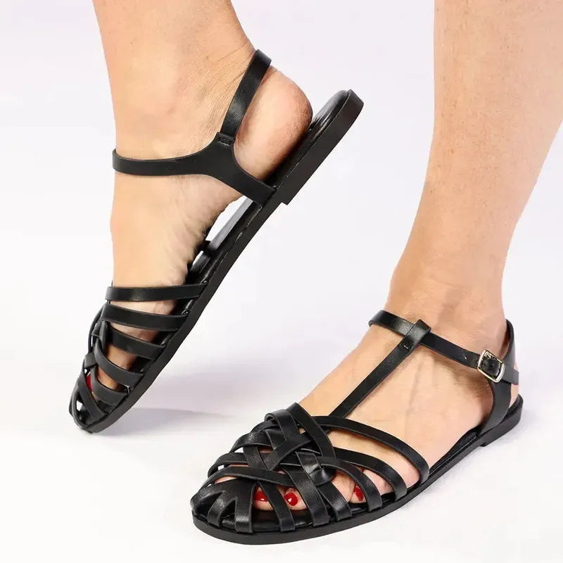 Madison Miriam Full Strappy Flat Sandal - Black
