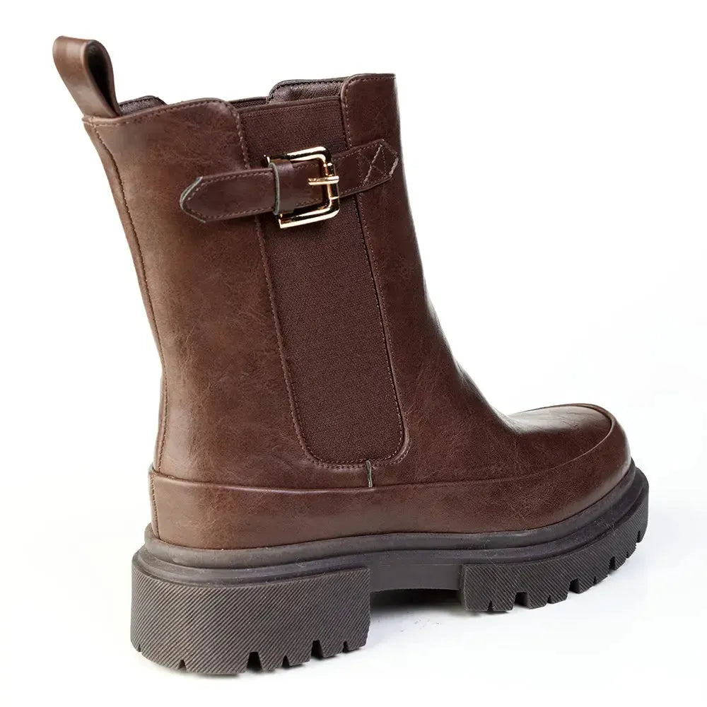Madison Olva Ankle Boot With Buckle Strap - Chocolate
