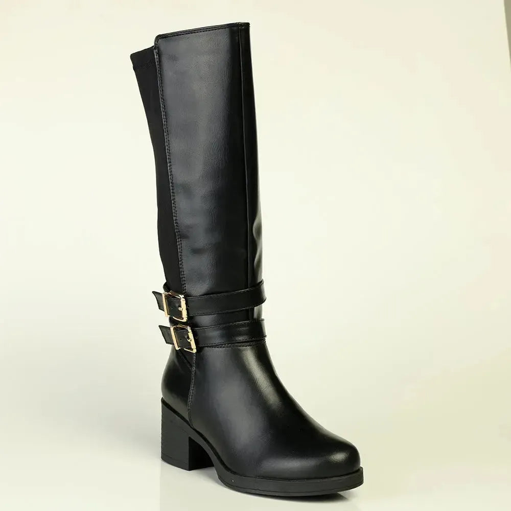 Madison Onyx Combination Long Boot With Buckle - Black