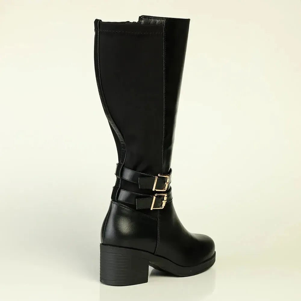 Madison Onyx Combination Long Boot With Buckle - Black