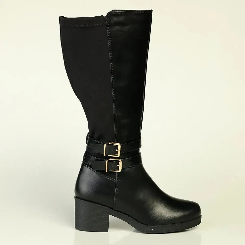 Madison Onyx Combination Long Boot With Buckle - Black