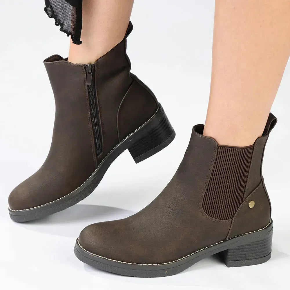 Madison Orette Chelsea Low Block Heel Boot - Chocolate