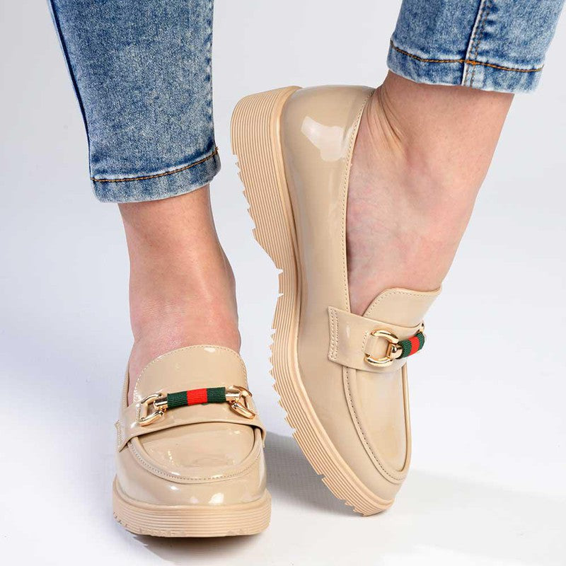 Madison Paxton Slip On Brogue With Gold Saddle Trim - Nude-Madison Heart of New York-Buy shoes online