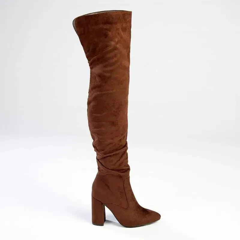 Madison Portia 3 Over Knee Block Heel Boots - Chocolate