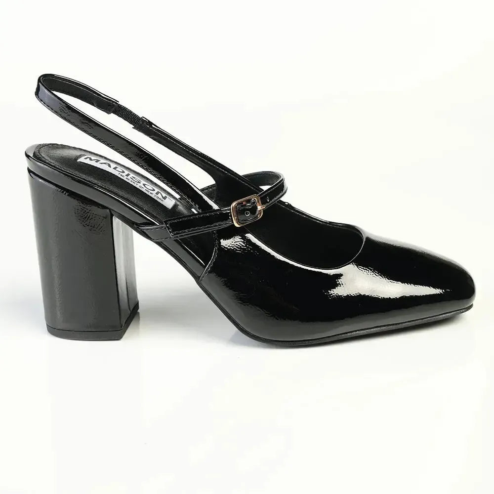Madison Qia Almond Toe Slingback Block Heel - Black