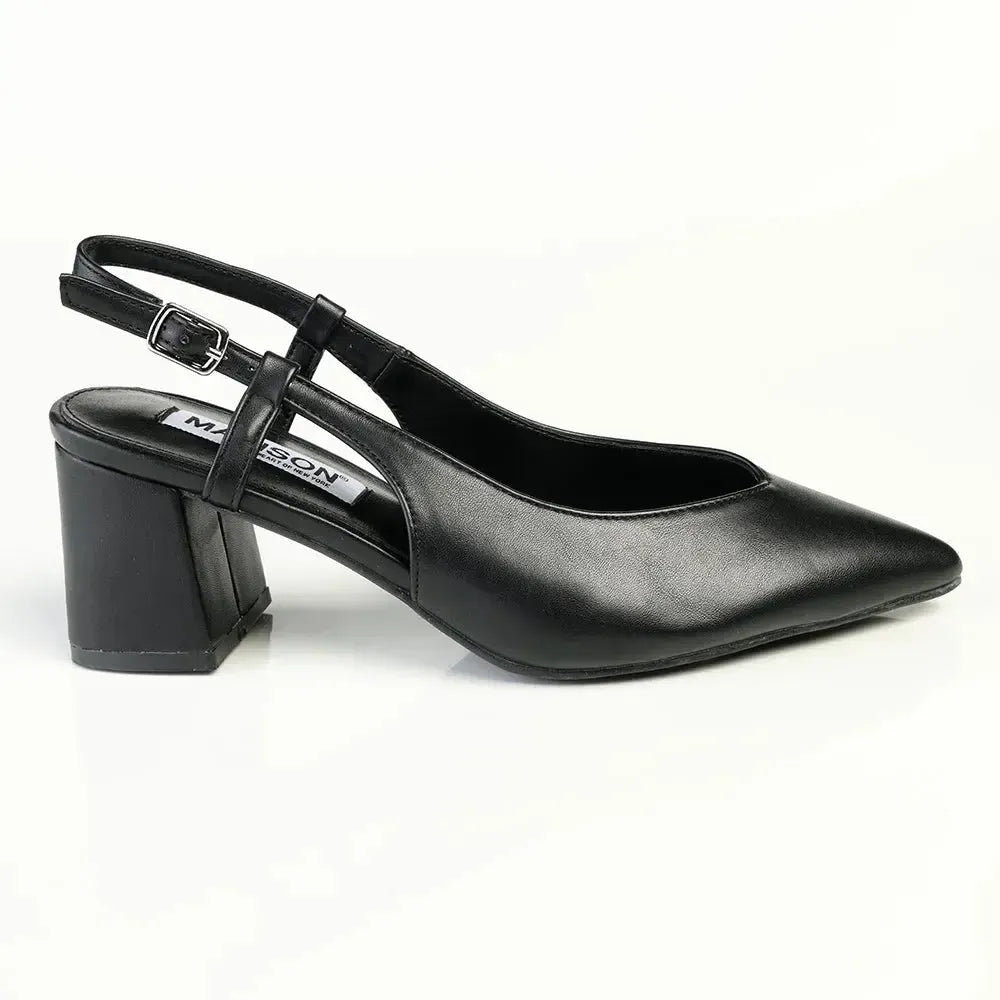 Madison Quest V Vamp Slingback On Medium Block Heel - Black