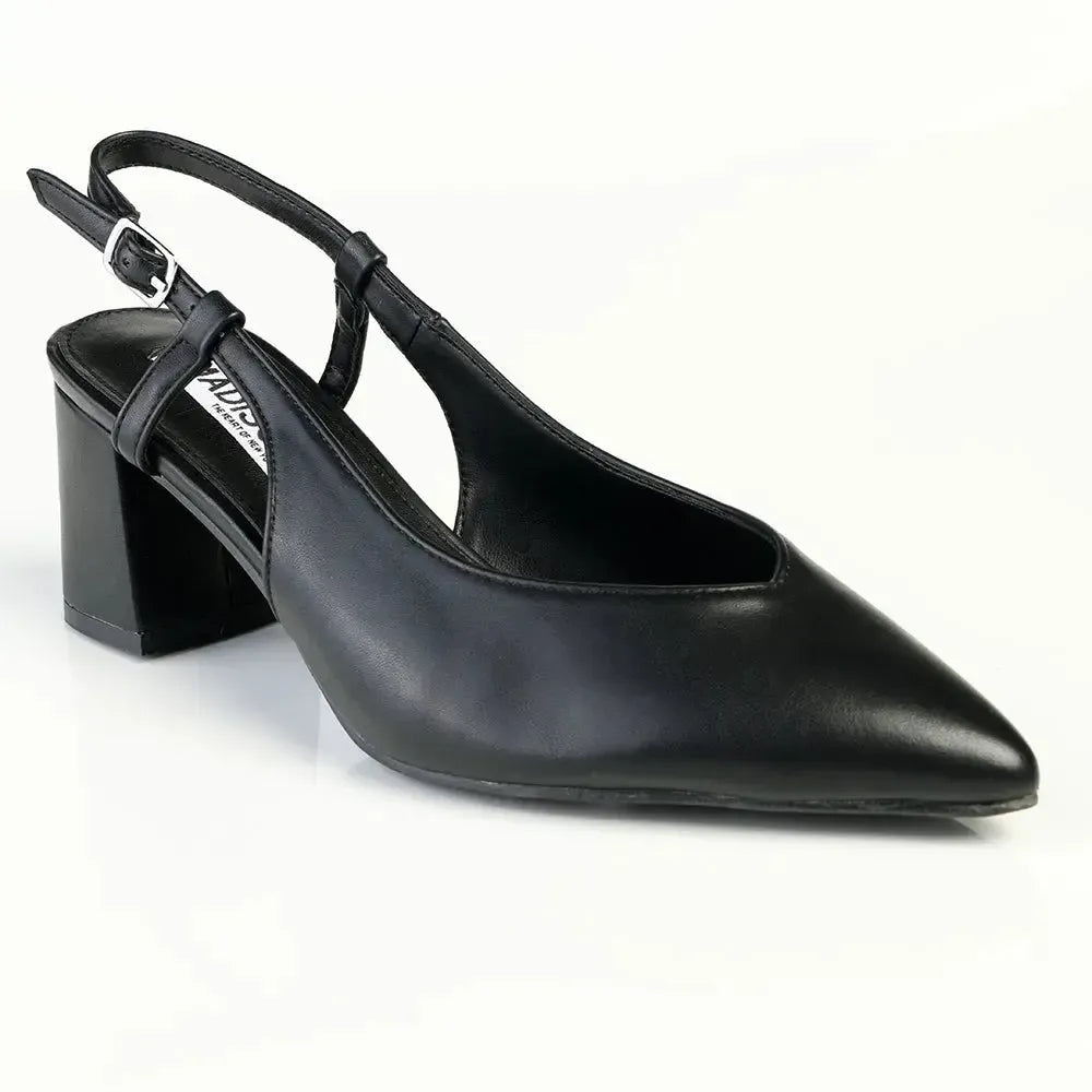 Madison Quest V Vamp Slingback On Medium Block Heel - Black