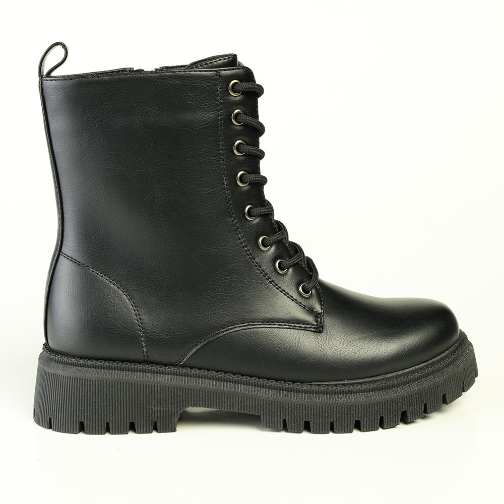 Madison Lace Up Combat Boots - Black