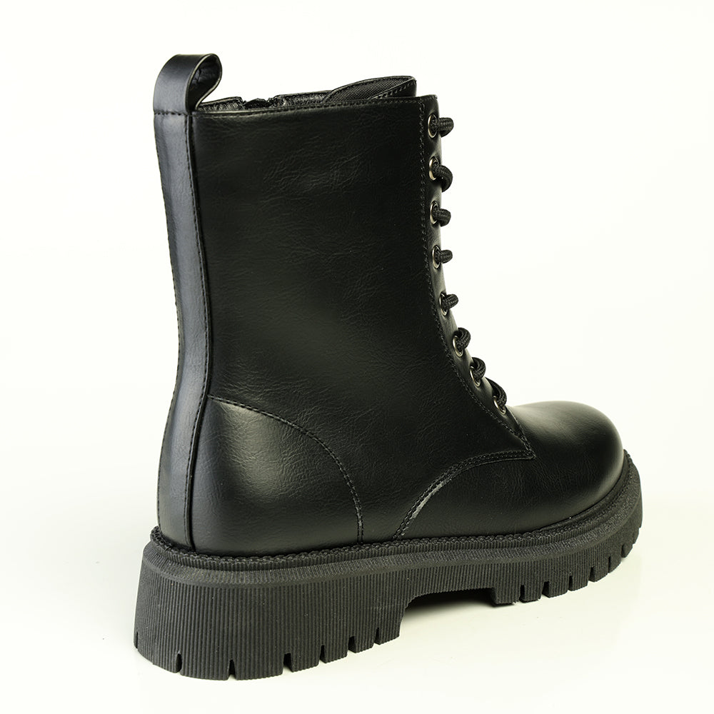 Madison Lace Up Combat Boots - Black