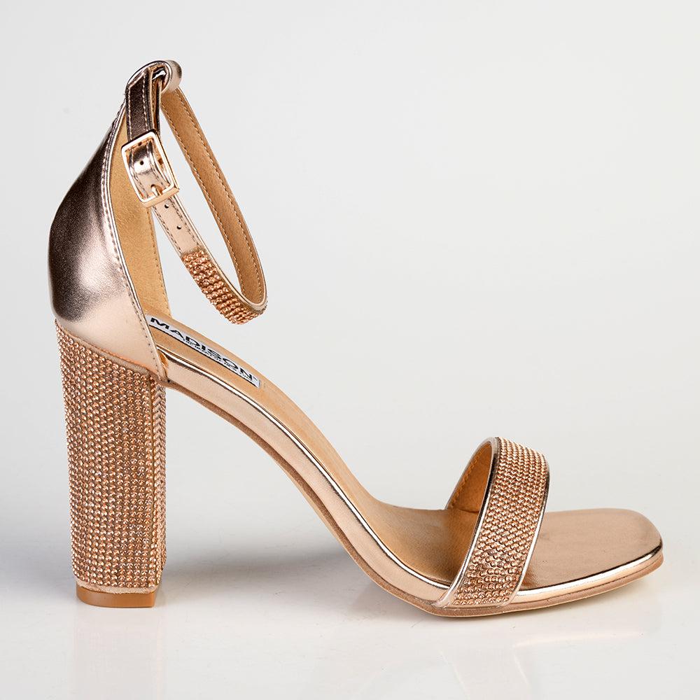 Rose gold strappy block on sale heels