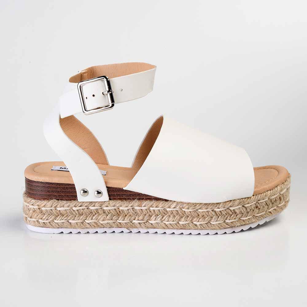 Madison Catherine Ankle Tie Espadrille Wedge Sandals White